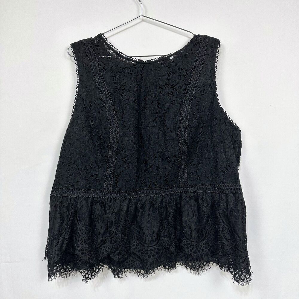 White House Black Market Black Square Neck Lace Sleeveless Blouse Tank 22W
